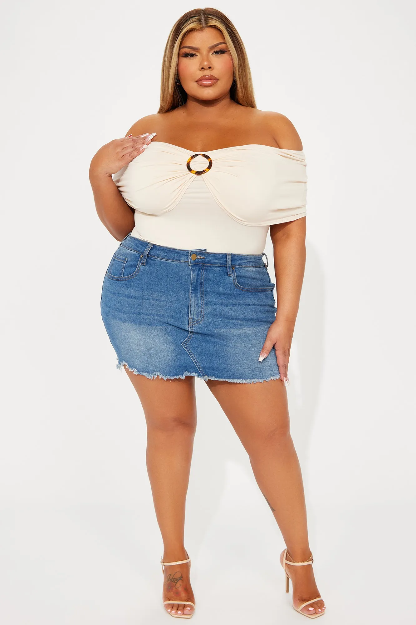 Love Island Off Shoulder Bodysuit - Cream