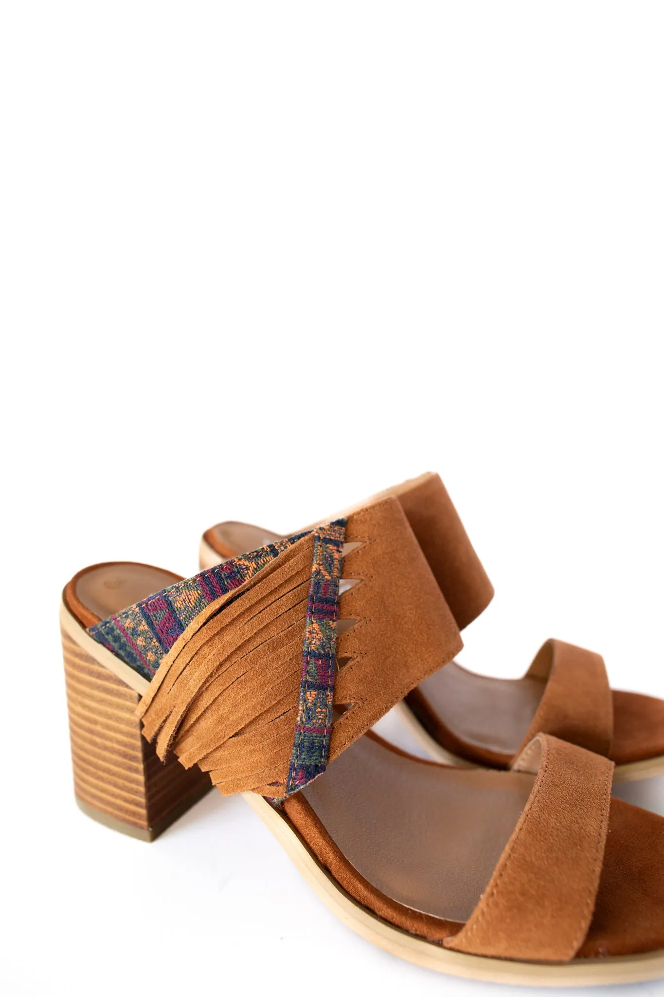 Lynda Fringe Heeled Sandal in Tan