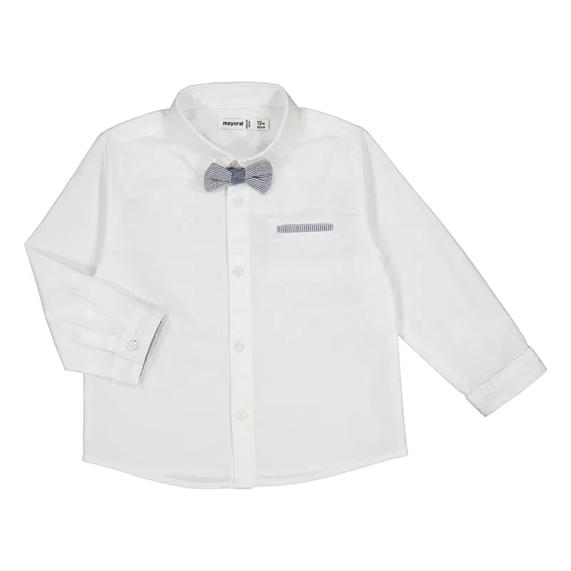 Mayoral Baby White Long Sleeve Cotton Dress Shirt w/ Bow_ 1116-10