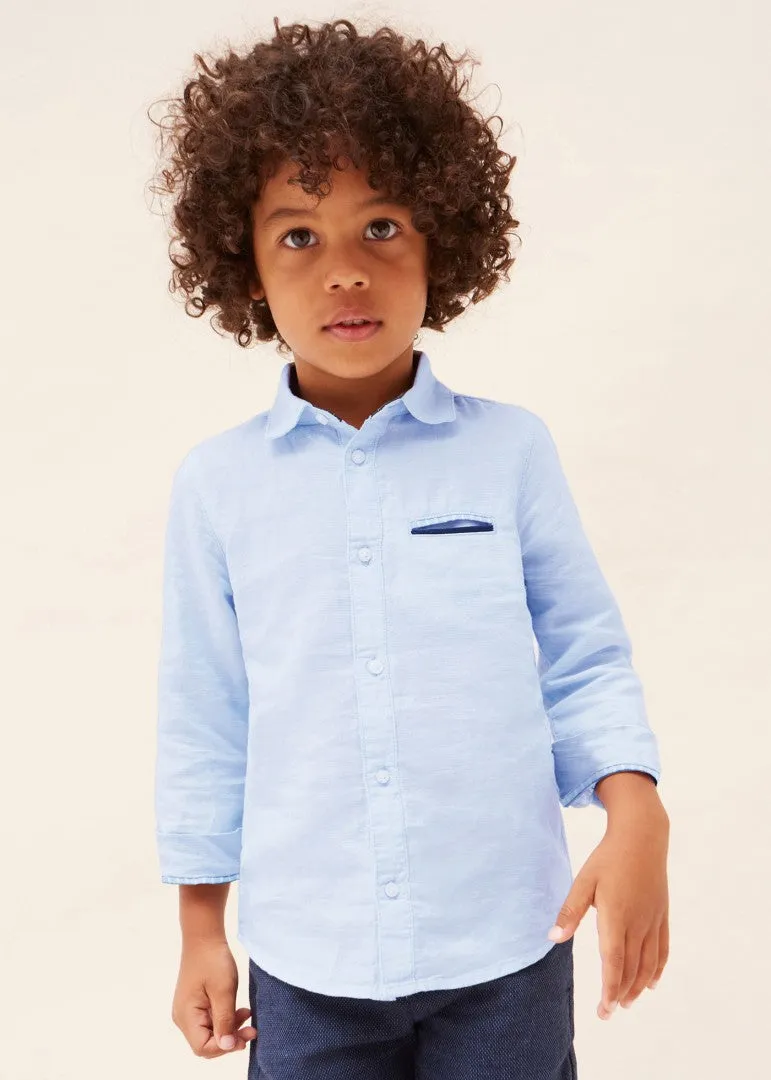 Mayoral Mini Long Sleeve Linen Dress Shirt_ Blue 3165-41