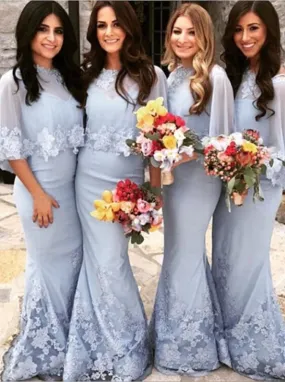 Mermaid Bateau Floor-length Appliques Bridesmaid Dress