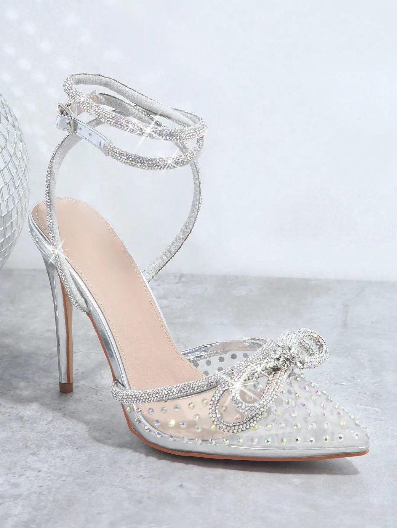 Metallic Rhinestone Stiletto Heeled Pumps