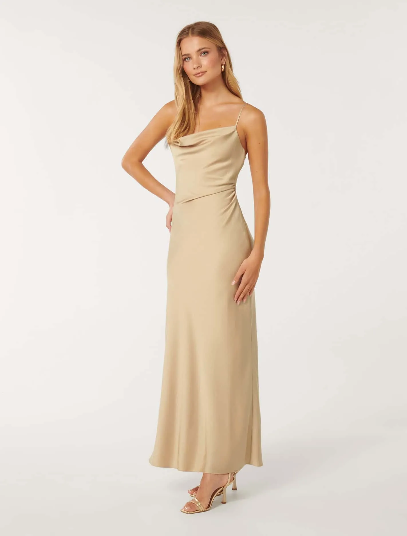 Mia Boat Neck Satin Maxi Dress