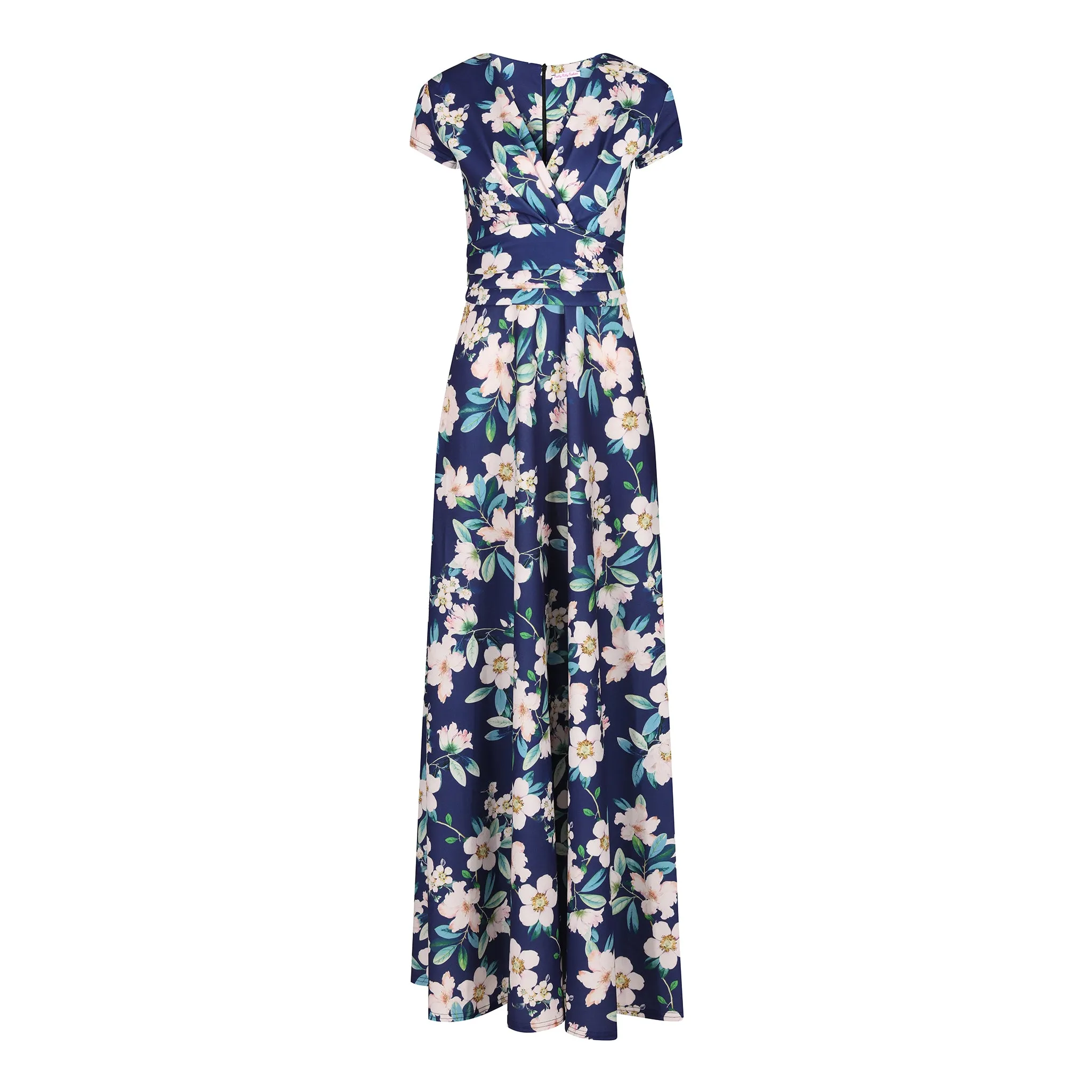 Navy Floral Print Cap Sleeve Wrapover Maxi Dress