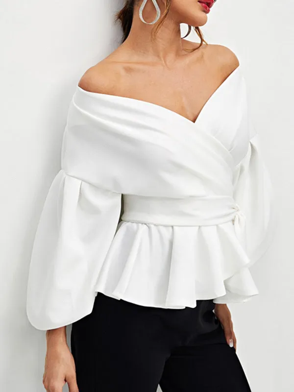 Off Shoulder Lantern Sleeve Shirt