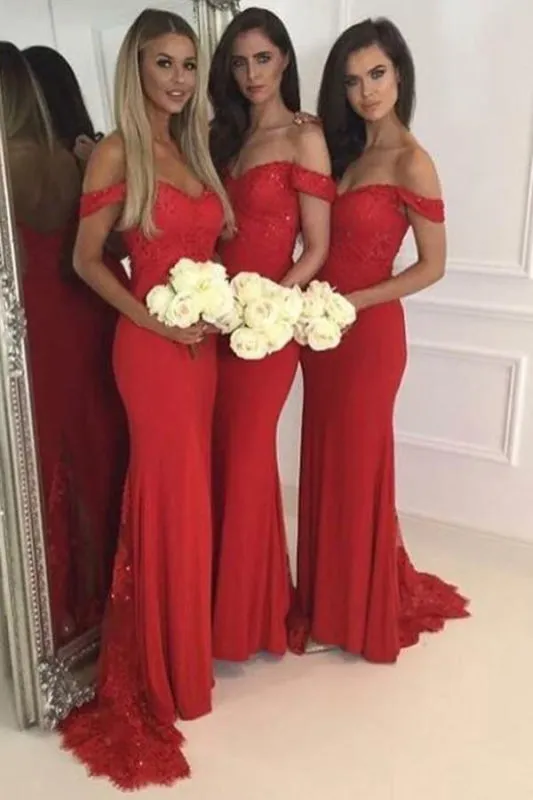 Off Shoulder Mermaid Red Bridesmaid Dress