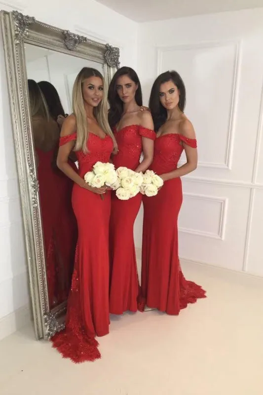 Off Shoulder Mermaid Red Bridesmaid Dress