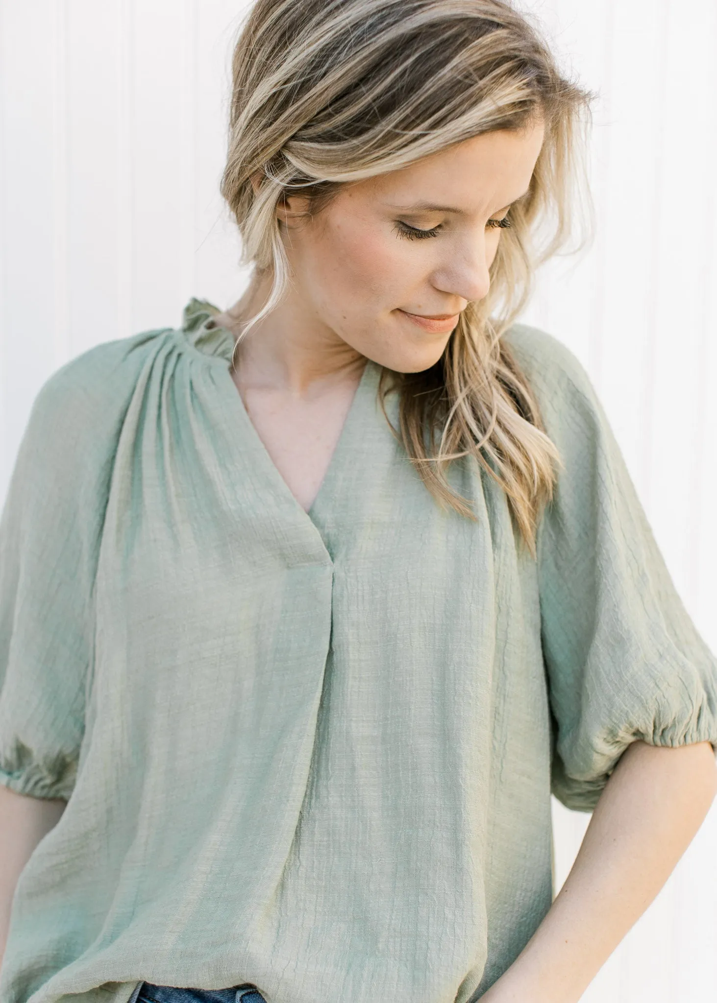 Olive Ruffle Top