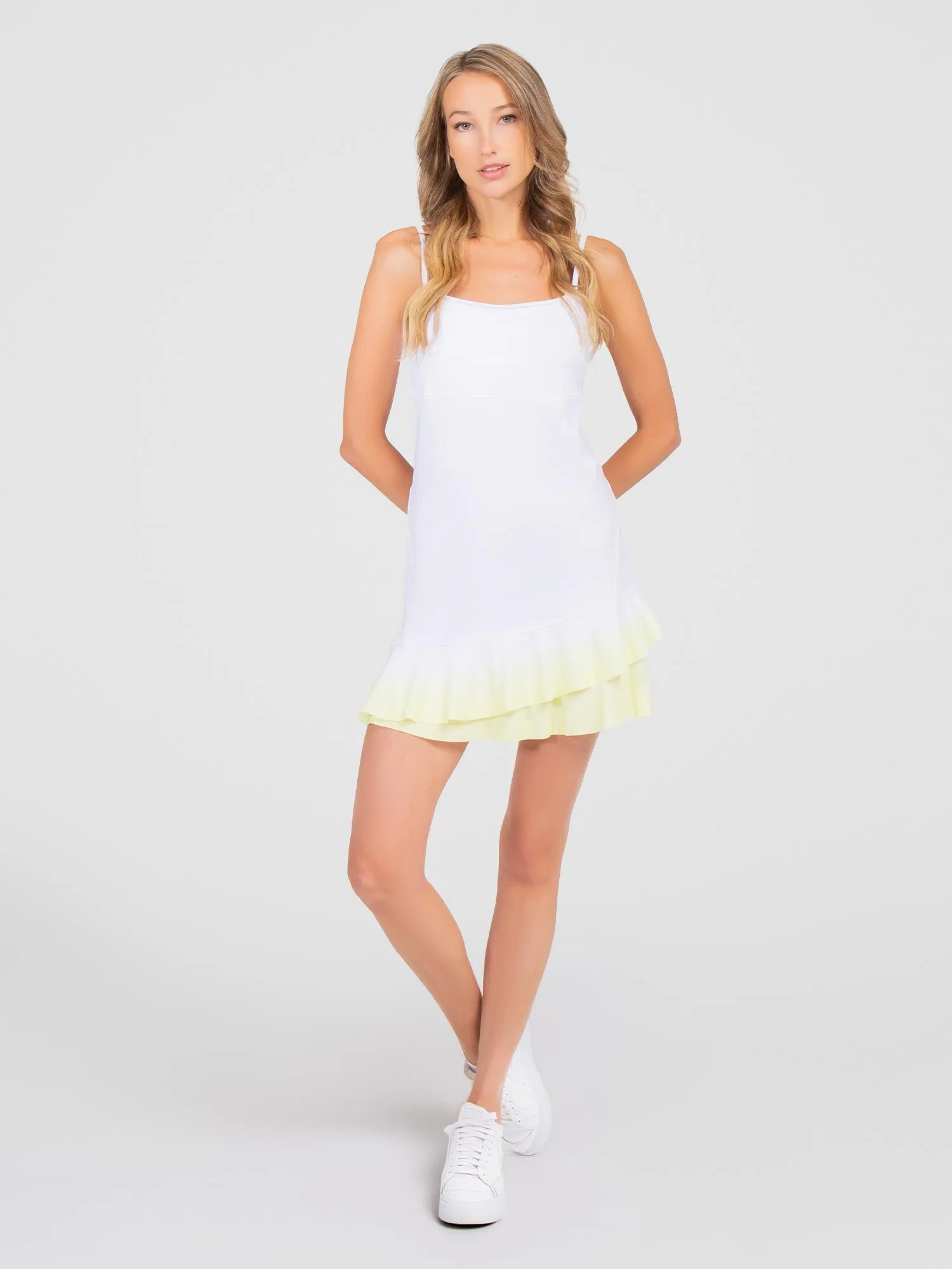 Pearl Adjustable Strap Tennis Dress - White/Zest Ombre