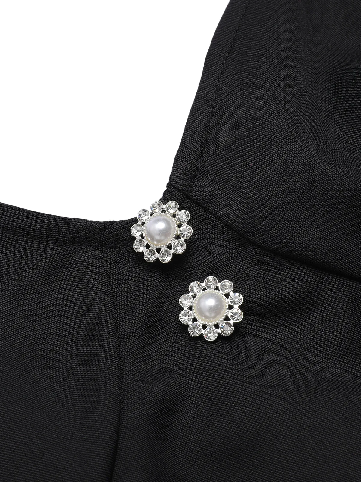 [Pre-Sale] Black 1960s Solid Pearl Buttons Suspender Dress