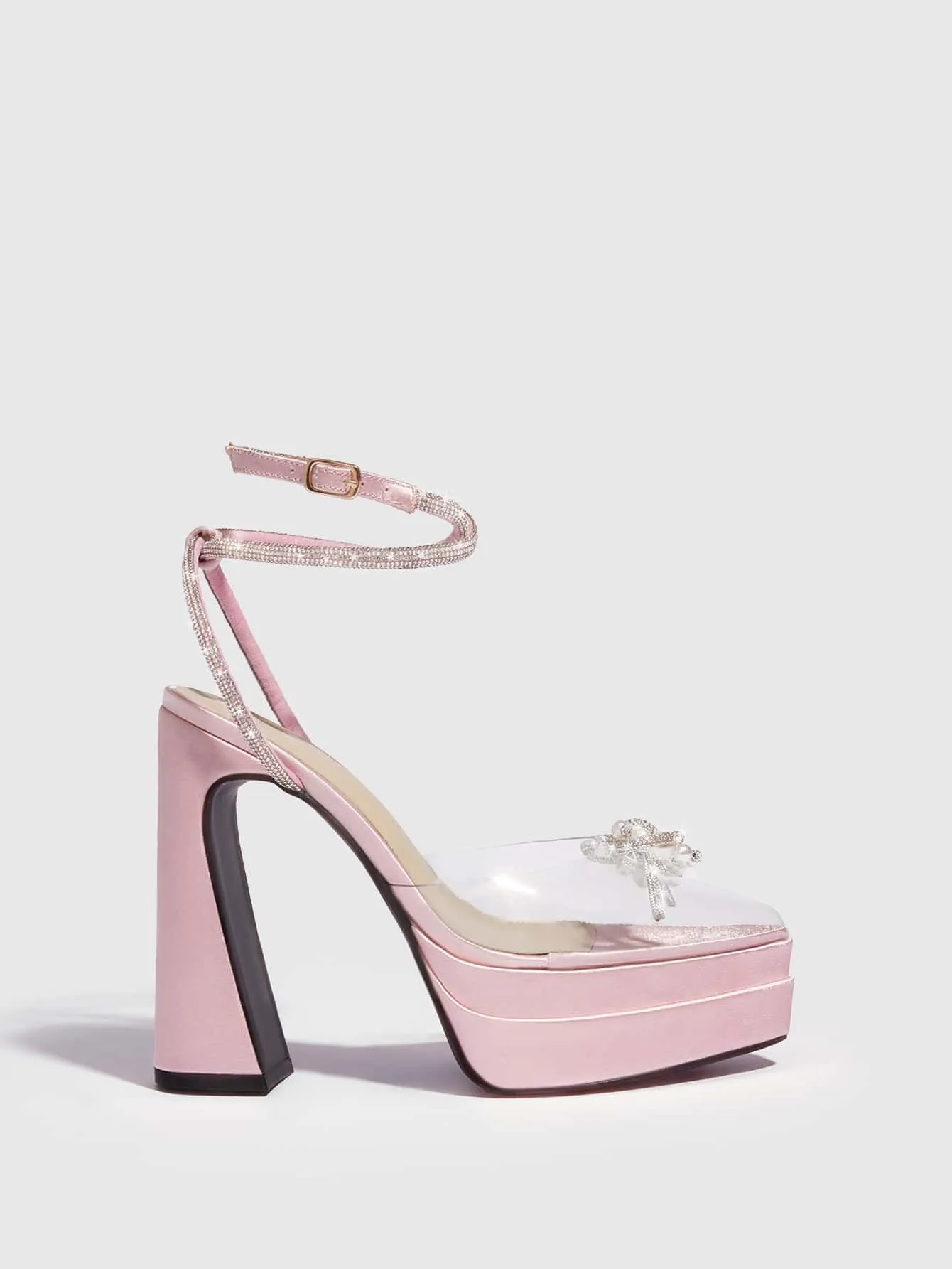 Rhinestone Platform Chunky Heeled Ankle Strap Pumps