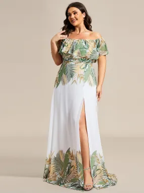 Robe de soirée imprimée taille élastique à épaules dénudées d'été grande taille