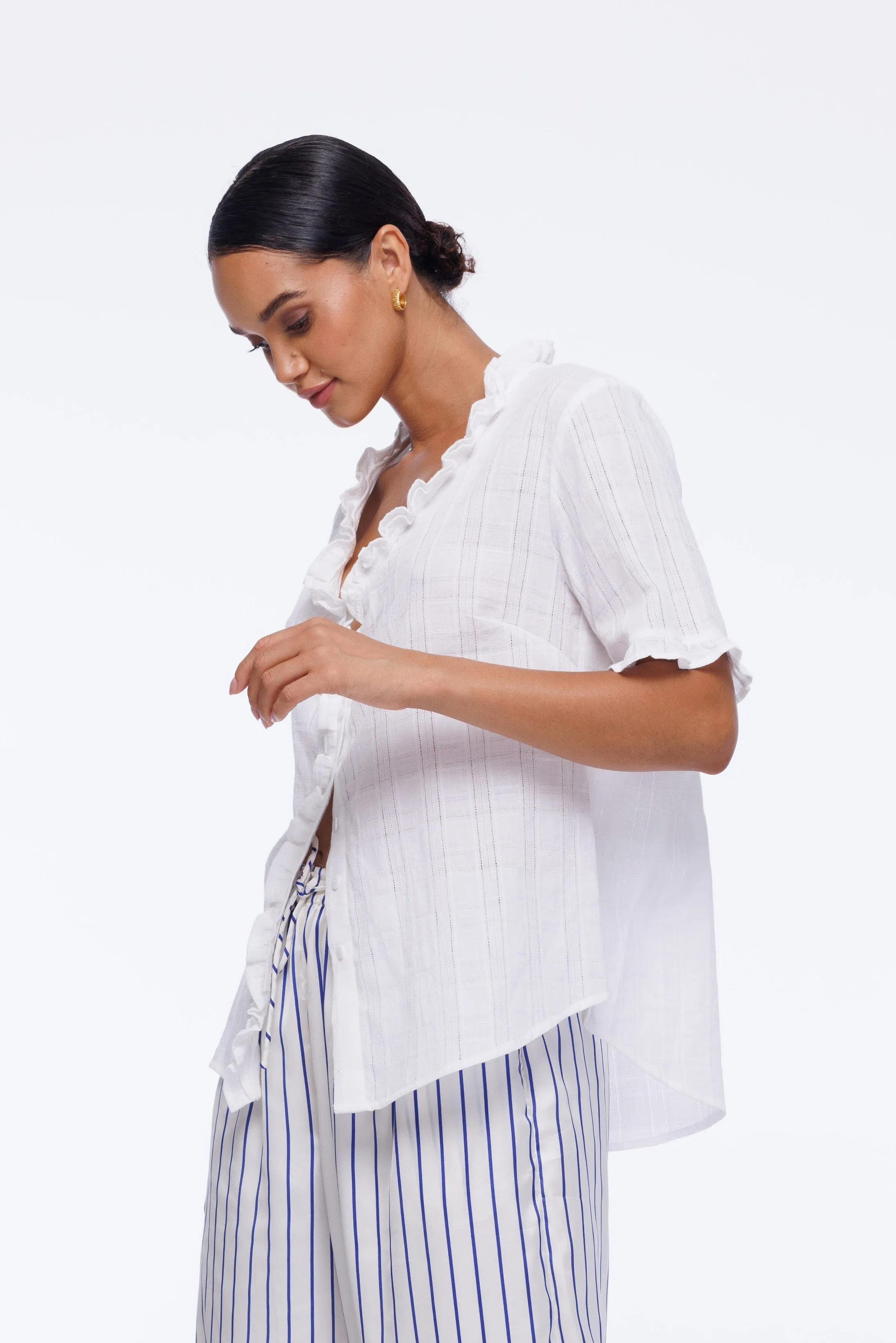 Ruffle Me Short Sleeve Shirt - White