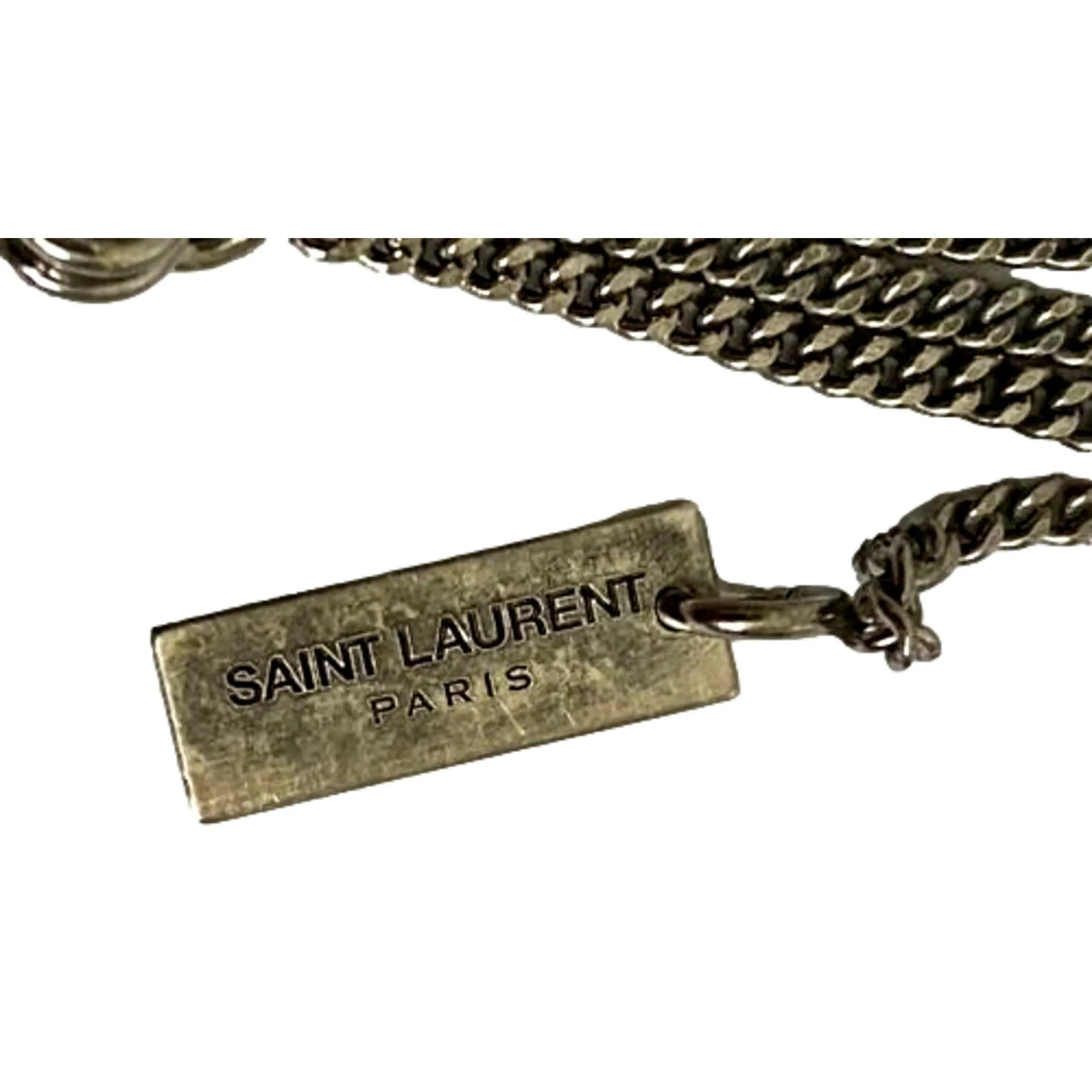 Saint Laurent Agate Necklace Orange Brown Stone Silver Brass Chain