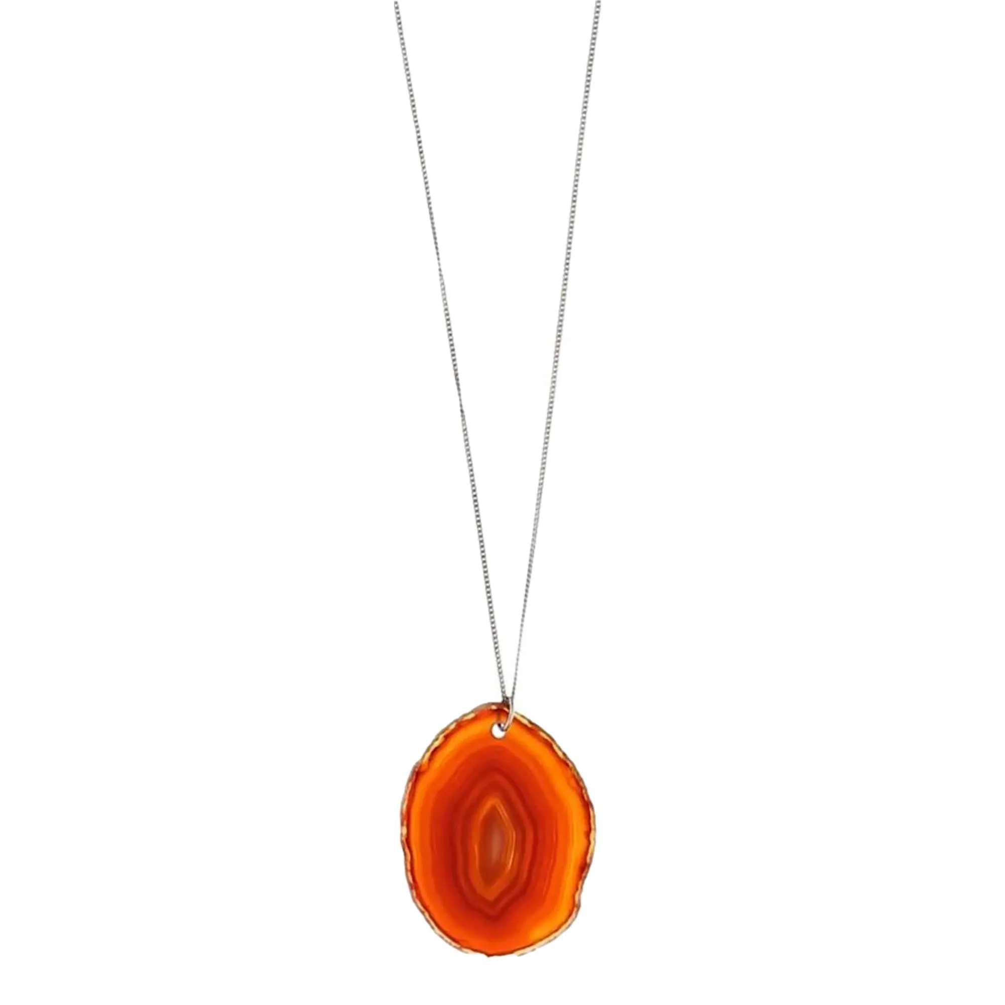 Saint Laurent Agate Necklace Orange Brown Stone Silver Brass Chain