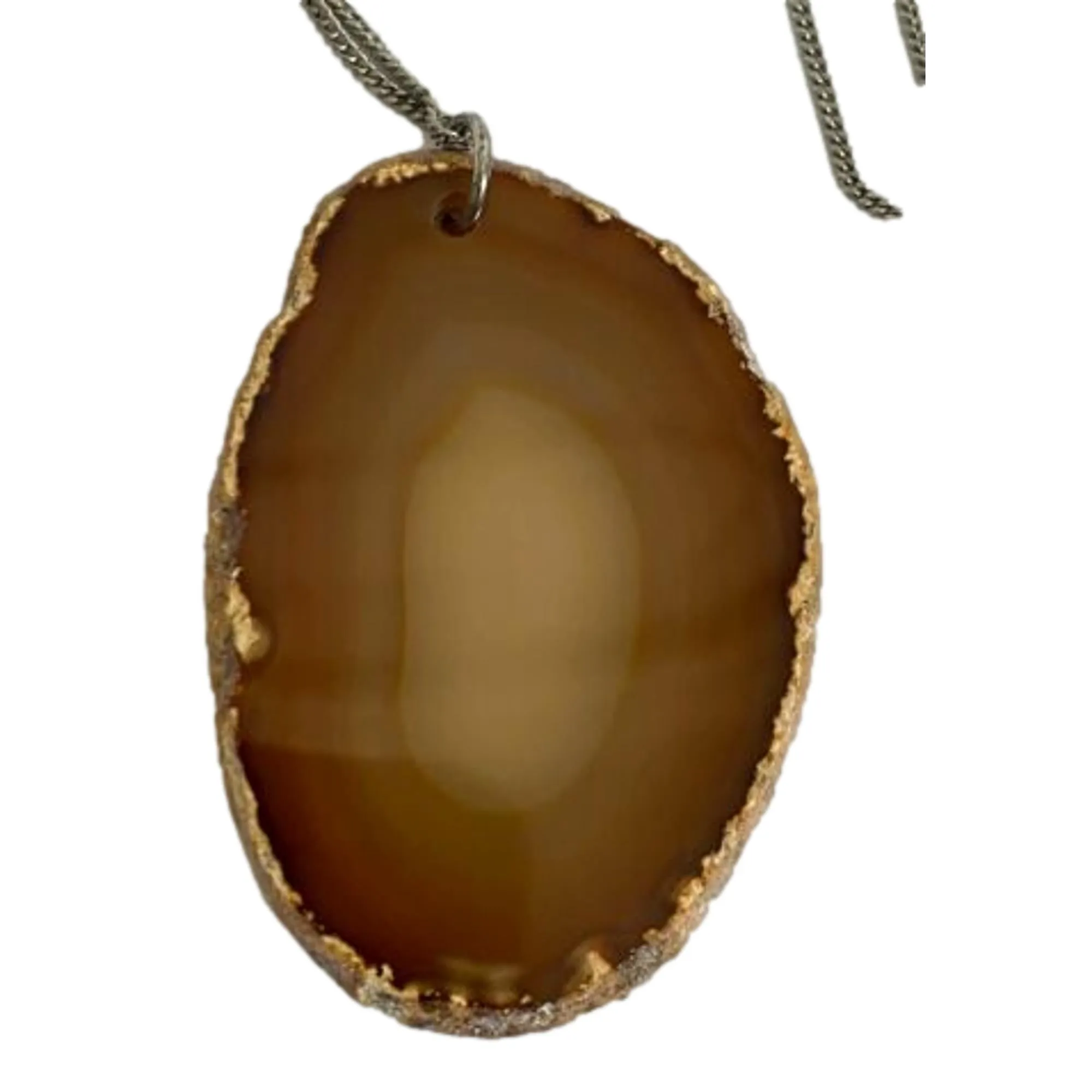 Saint Laurent Agate Necklace Orange Brown Stone Silver Brass Chain