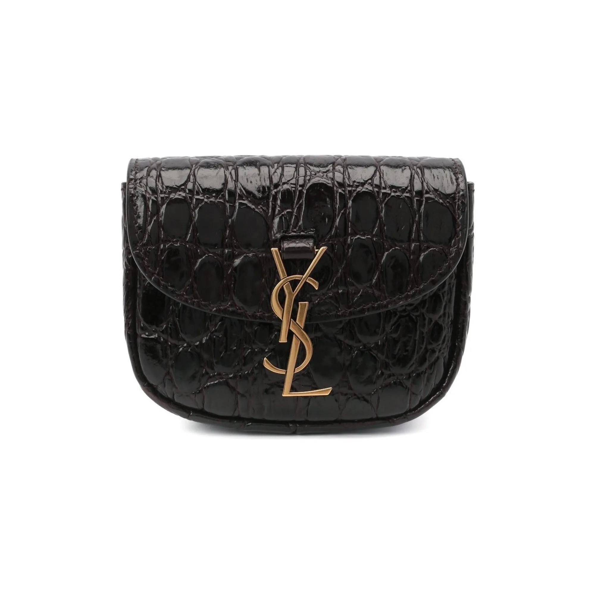 Saint Laurent Kaia Black Leather Croc Embossed Mini Belt Bag