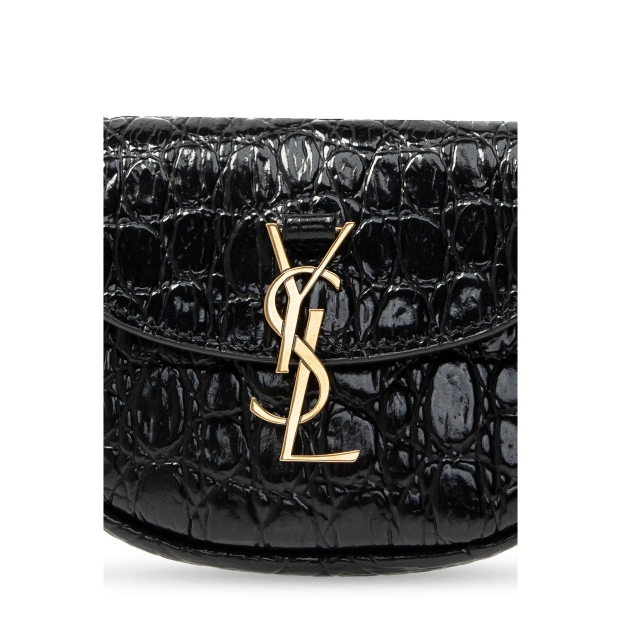 Saint Laurent Kaia Black Leather Croc Embossed Mini Belt Bag