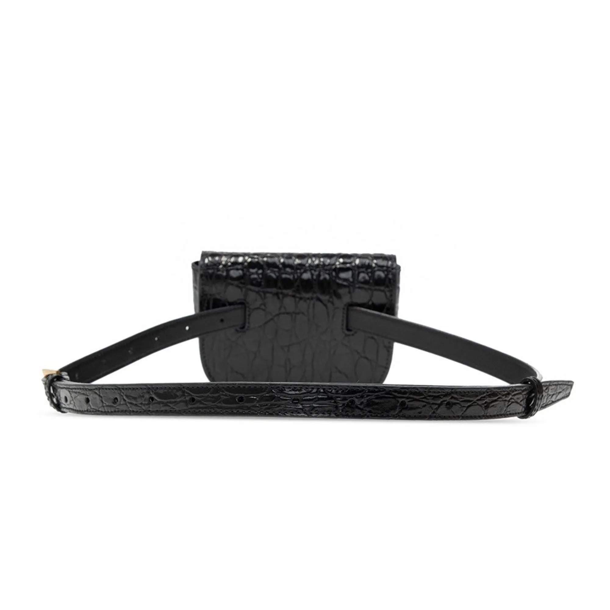 Saint Laurent Kaia Black Leather Croc Embossed Mini Belt Bag