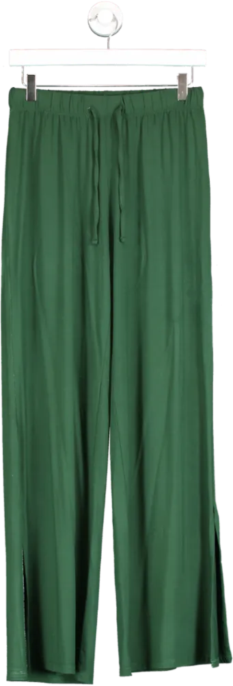 Serena Days Green Drawstring Wide Leg Trousers In Deep Forest UK XS