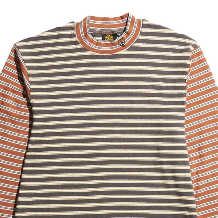 Vintage-Inspired Striped Mock Neck Top – Black & Burnt Orange by SexHippies