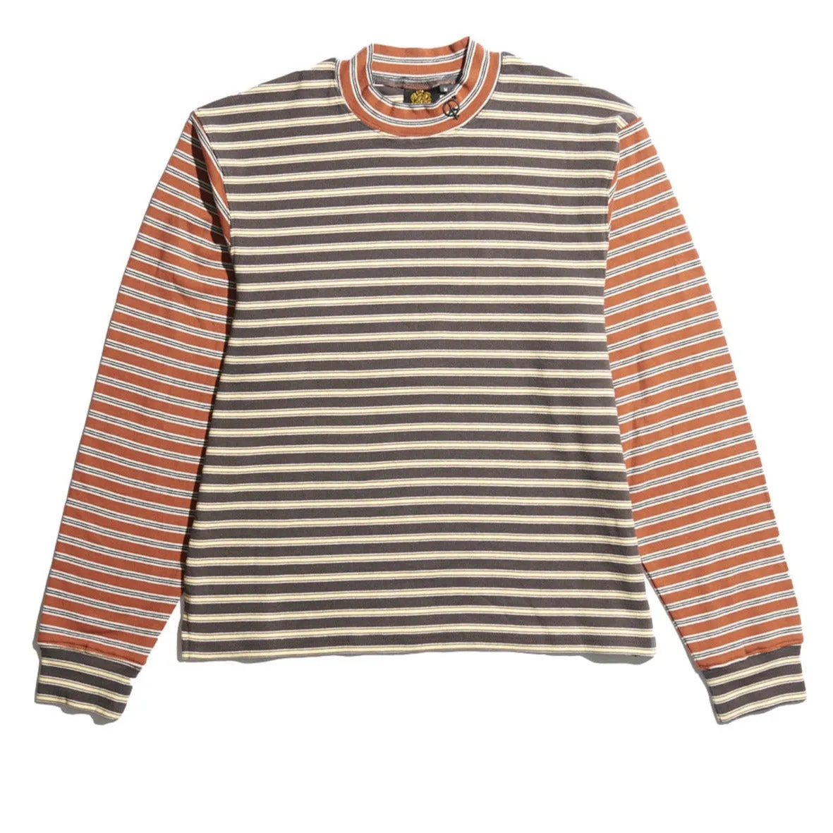 Vintage-Inspired Striped Mock Neck Top – Black & Burnt Orange by SexHippies