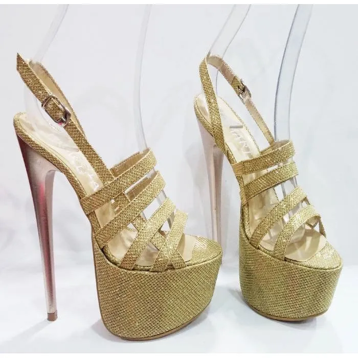 Sparkling Gold Platform High Heel Sandals