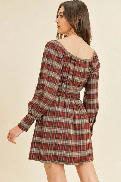 Squared Neck Button Detail Dress