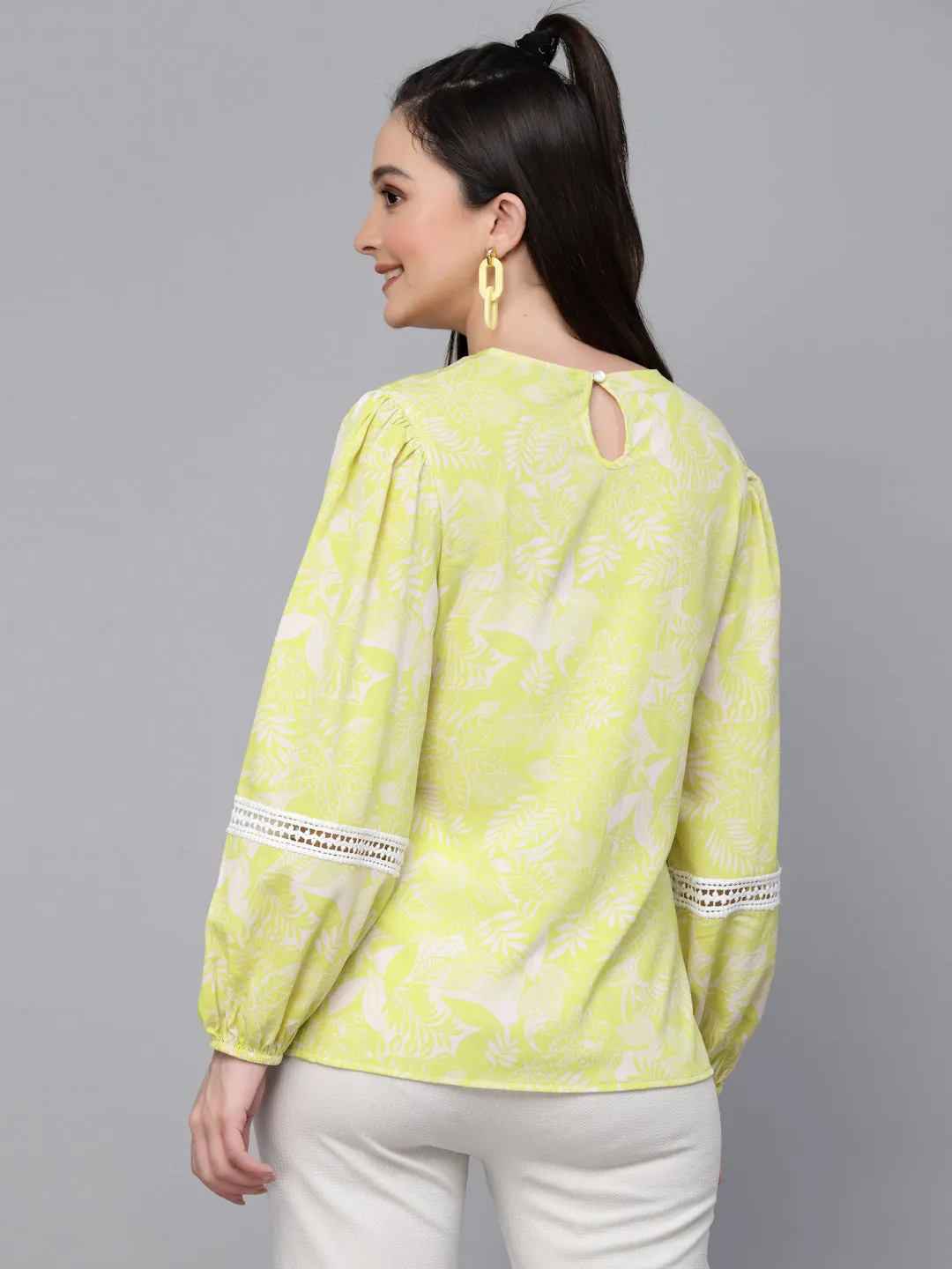 Style Quotient Women Lemon Yellow Floral Printed Polyester Regular Smart Casual Top