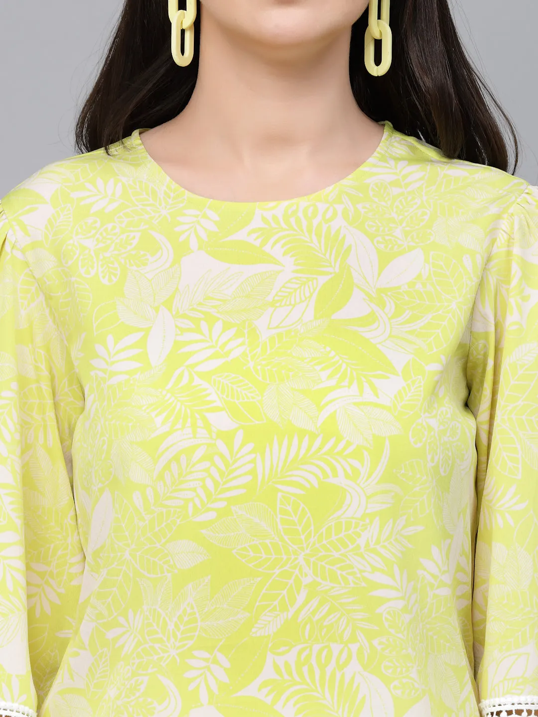 Style Quotient Women Lemon Yellow Floral Printed Polyester Regular Smart Casual Top