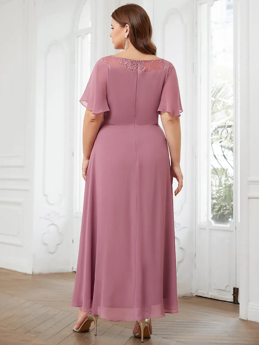 Taille personnalisée Robe de soirée Mi-Longue Trapèze à Col avec Taille Haute