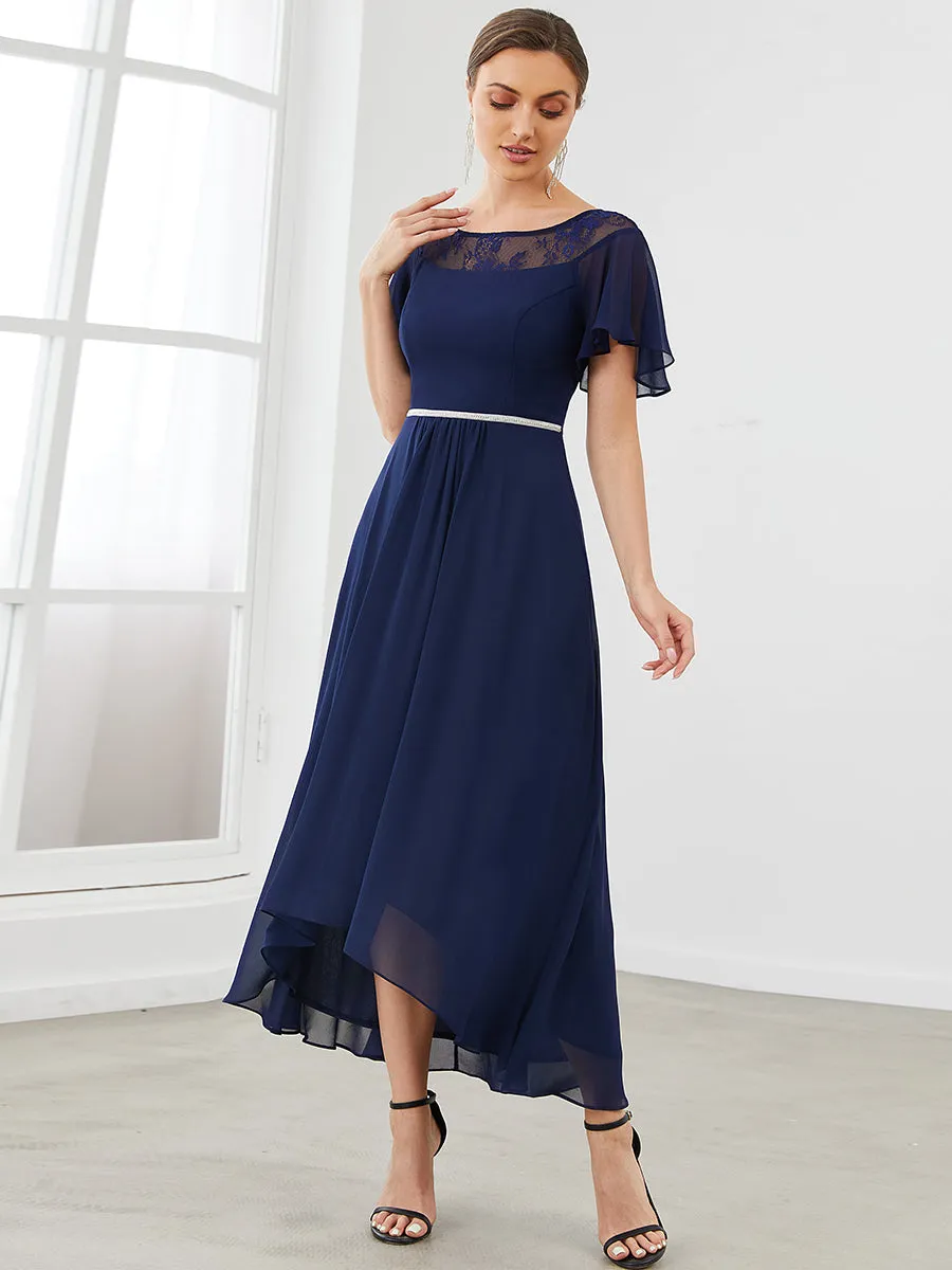 Taille personnalisée Robe de soirée Mi-Longue Trapèze à Col avec Taille Haute