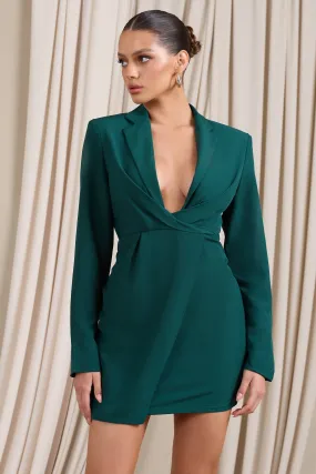 Thalassa | Bottle Green Plunge Neck Twist Front Blazer Mini Dress