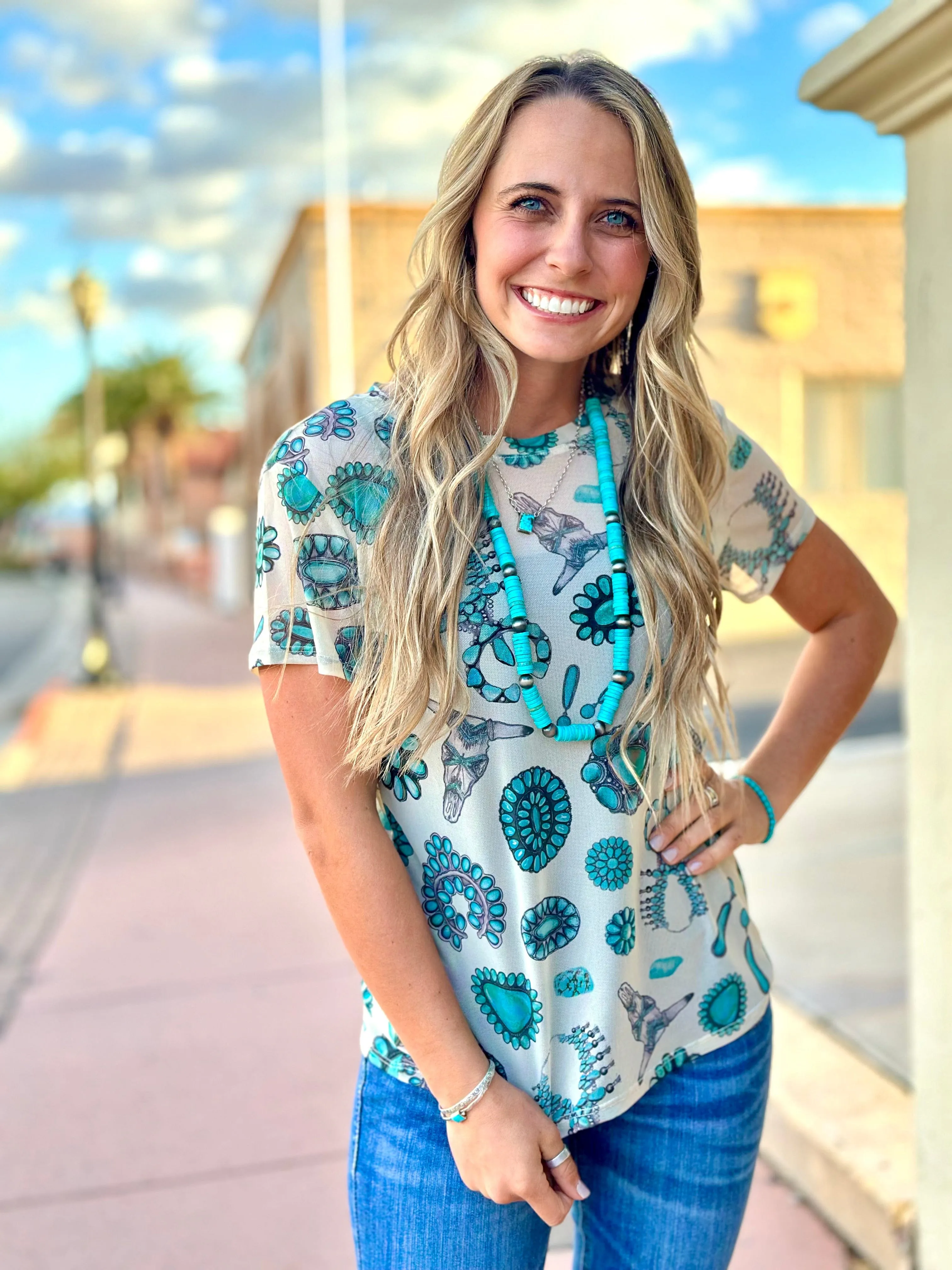 The Turquoise Concho Mesh Top