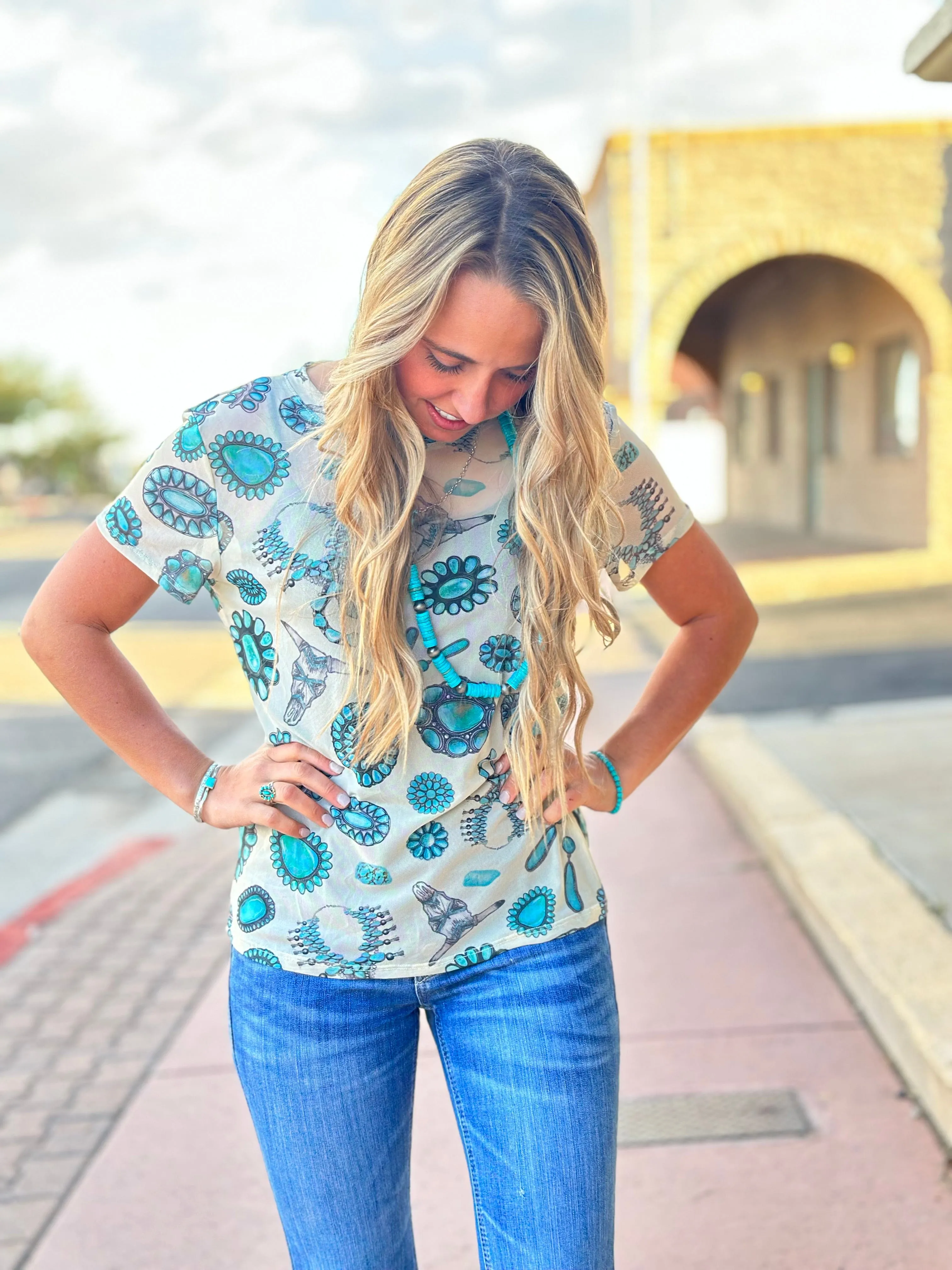 The Turquoise Concho Mesh Top