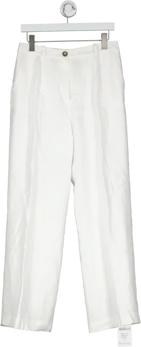 The White Company White Linen Tailored Wide Leg Trousers UK 10