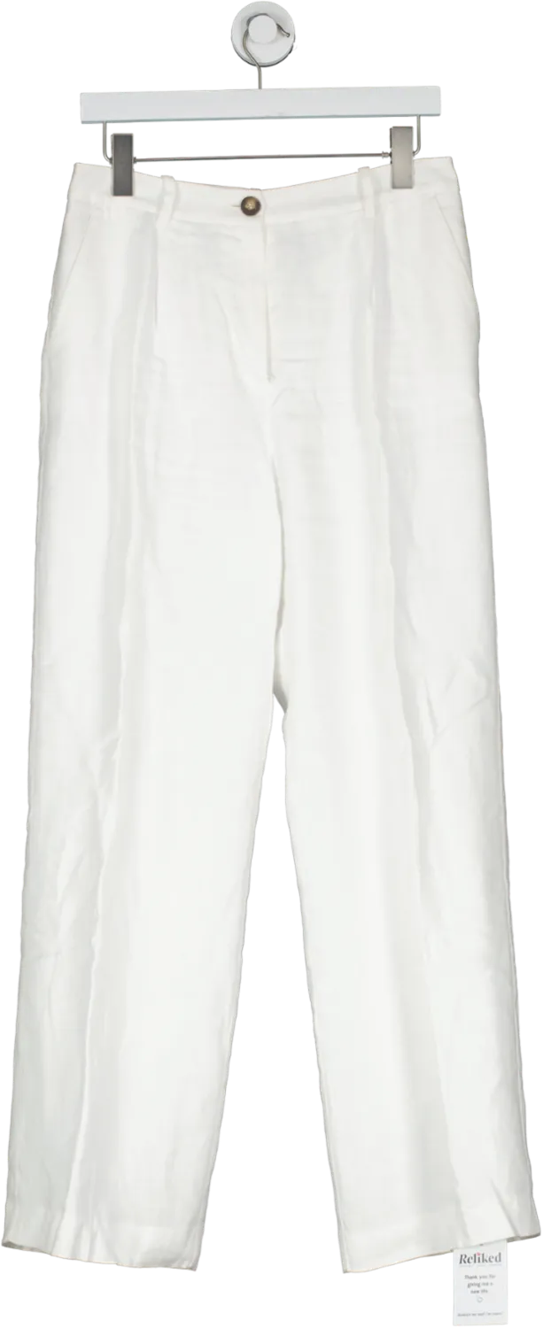 The White Company White Linen Tailored Wide Leg Trousers UK 10