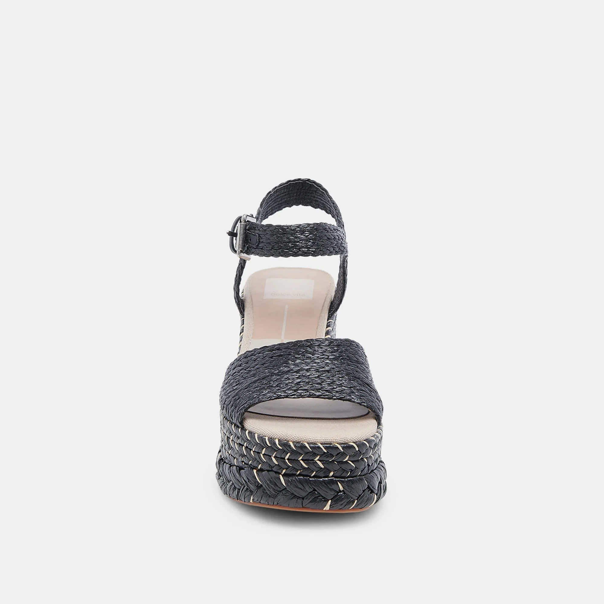 TIAGO WEDGES BLACK RAFFIA