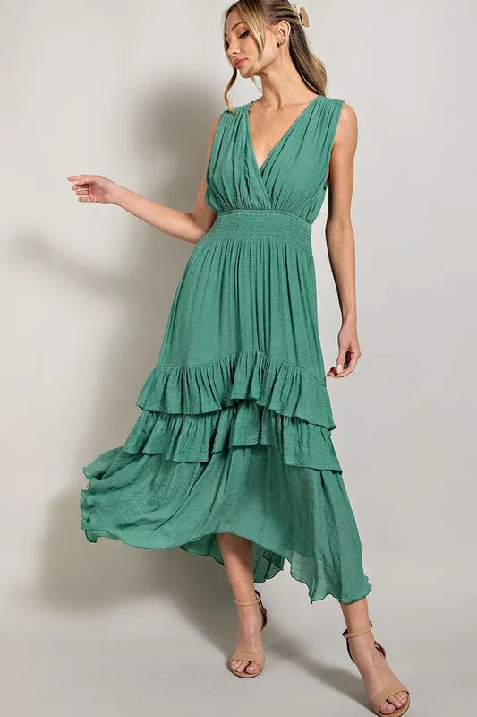 V NECK RUFFLE MAXI DRESS