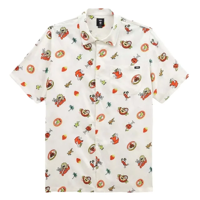 Vans men's short sleeve shirt with Stickers pattern VN0007WX3KS1 antique white