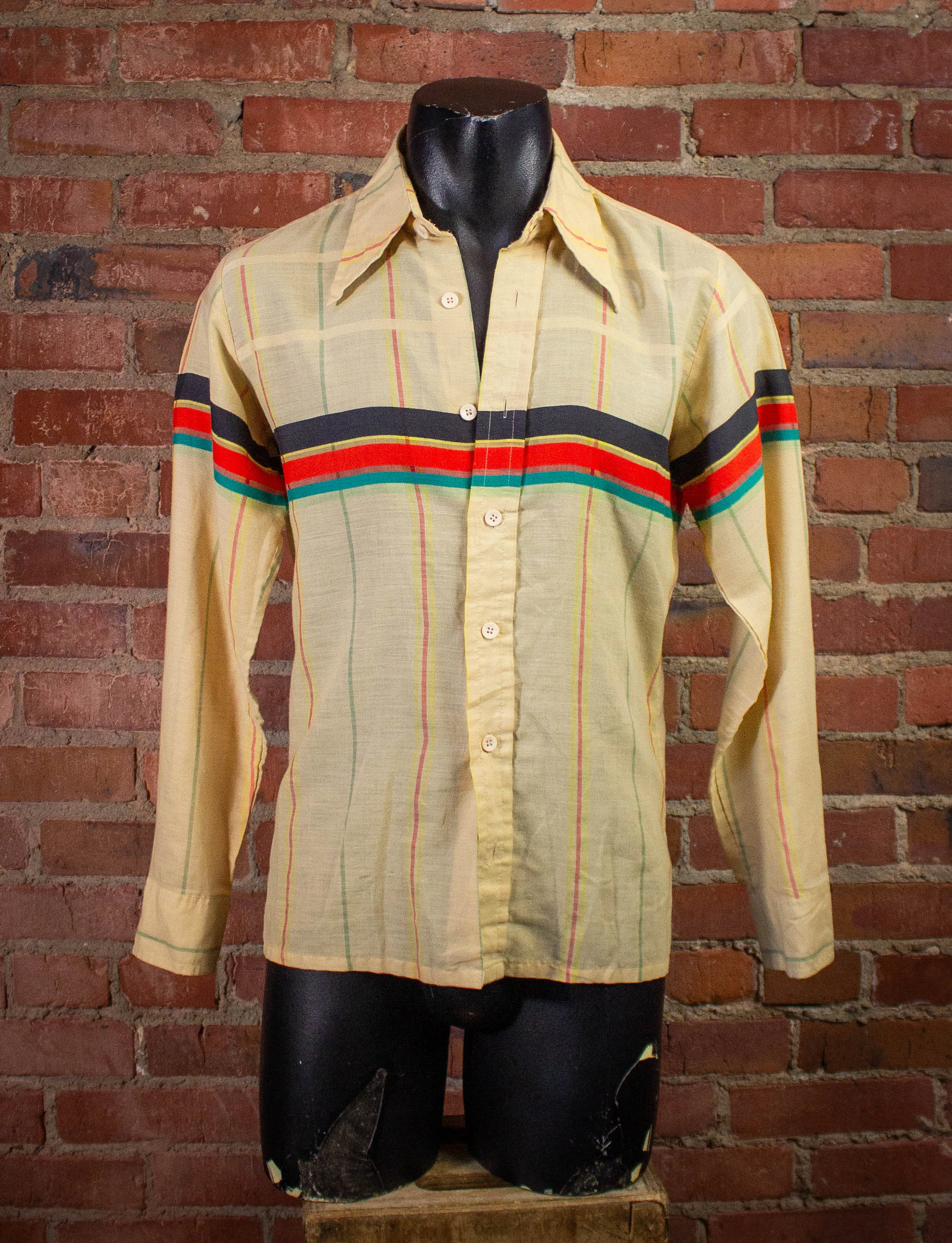 Vintage El Toro Bravo Striped Button Up Shirt Cream Medium