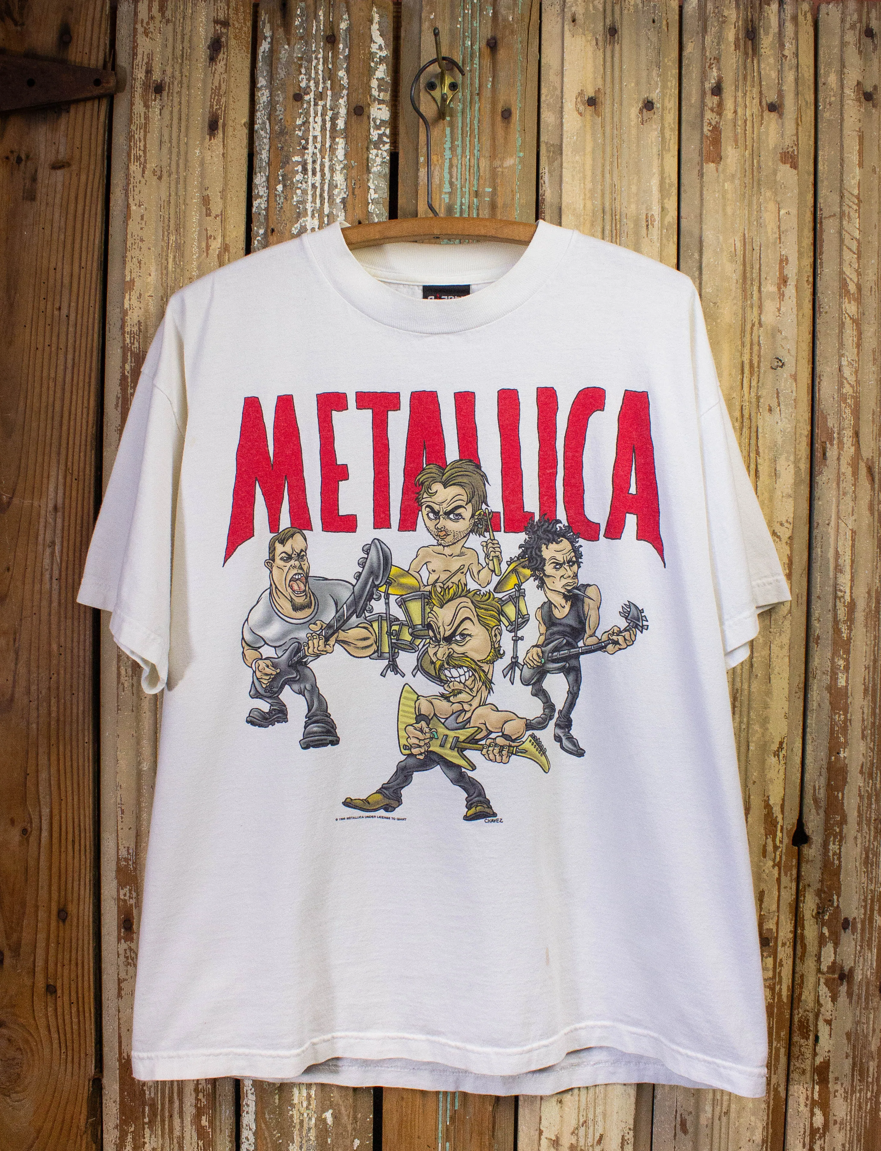 Vintage Metallica Cartoon Band Members Concert T Shirt 1996 White XL