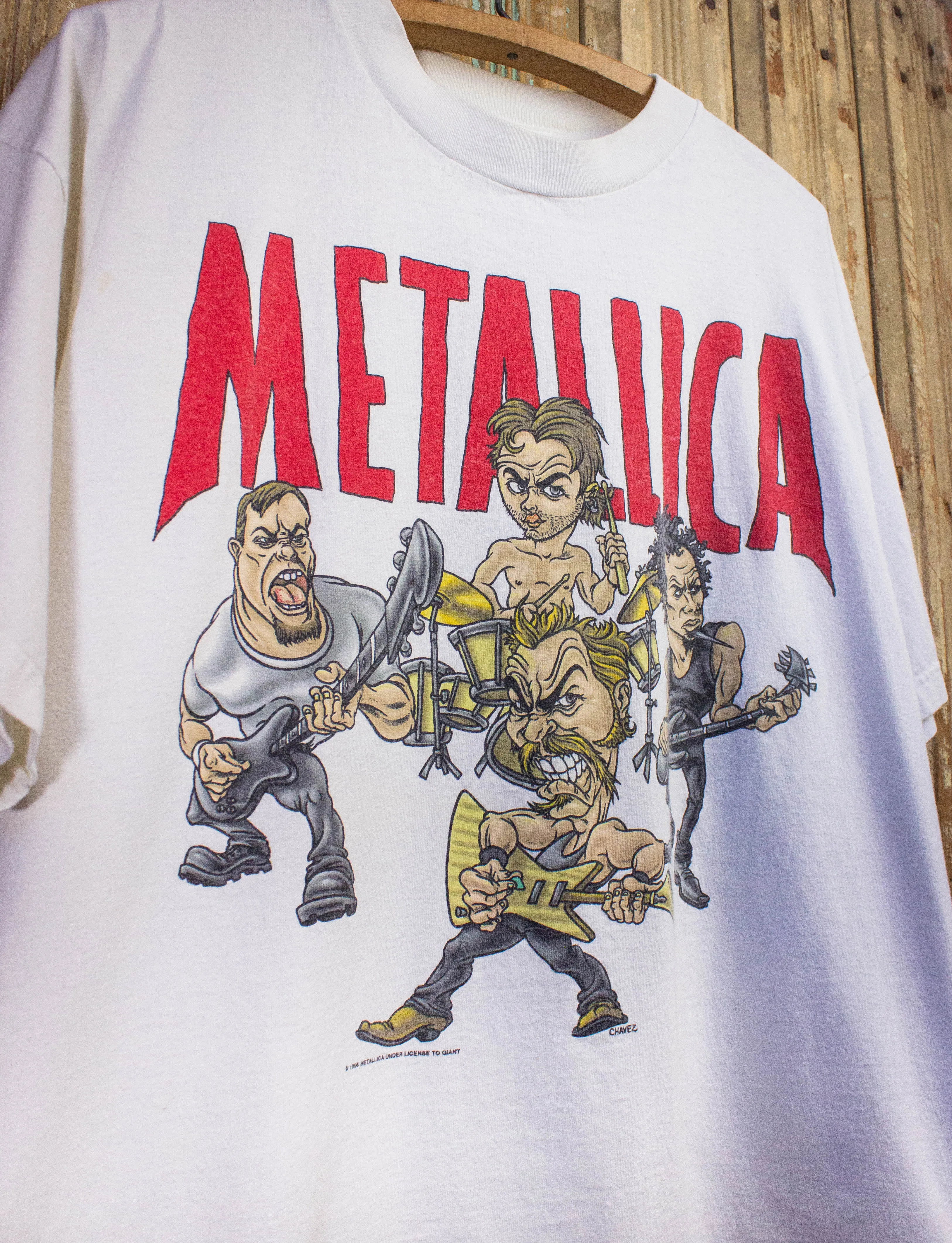 Vintage Metallica Cartoon Band Members Concert T Shirt 1996 White XL