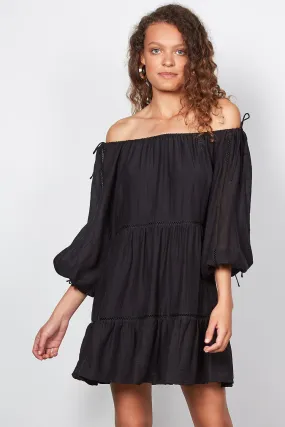 Voyage Off Shoulder Crop Sleeve Mini Black Dress