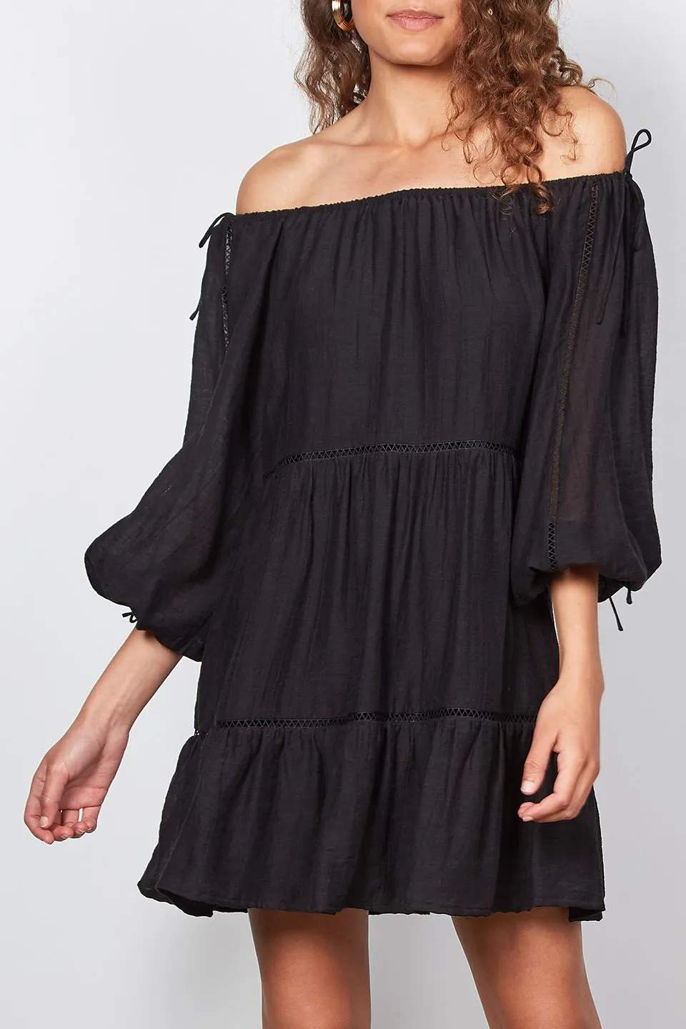 Voyage Off Shoulder Crop Sleeve Mini Black Dress