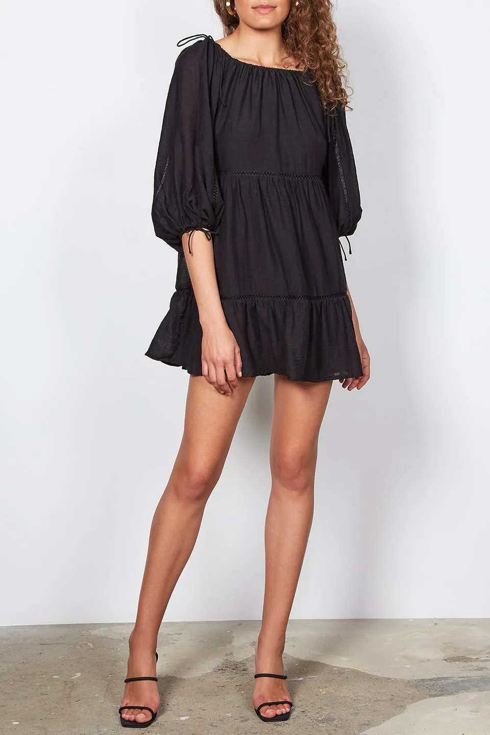 Voyage Off Shoulder Crop Sleeve Mini Black Dress