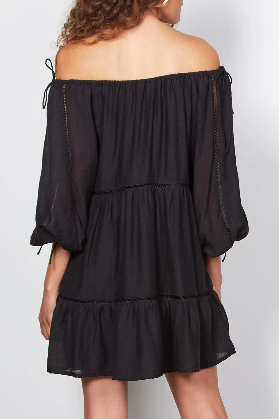 Voyage Off Shoulder Crop Sleeve Mini Black Dress