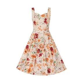 Warm Orange Sleeveless Floral Swing Tea