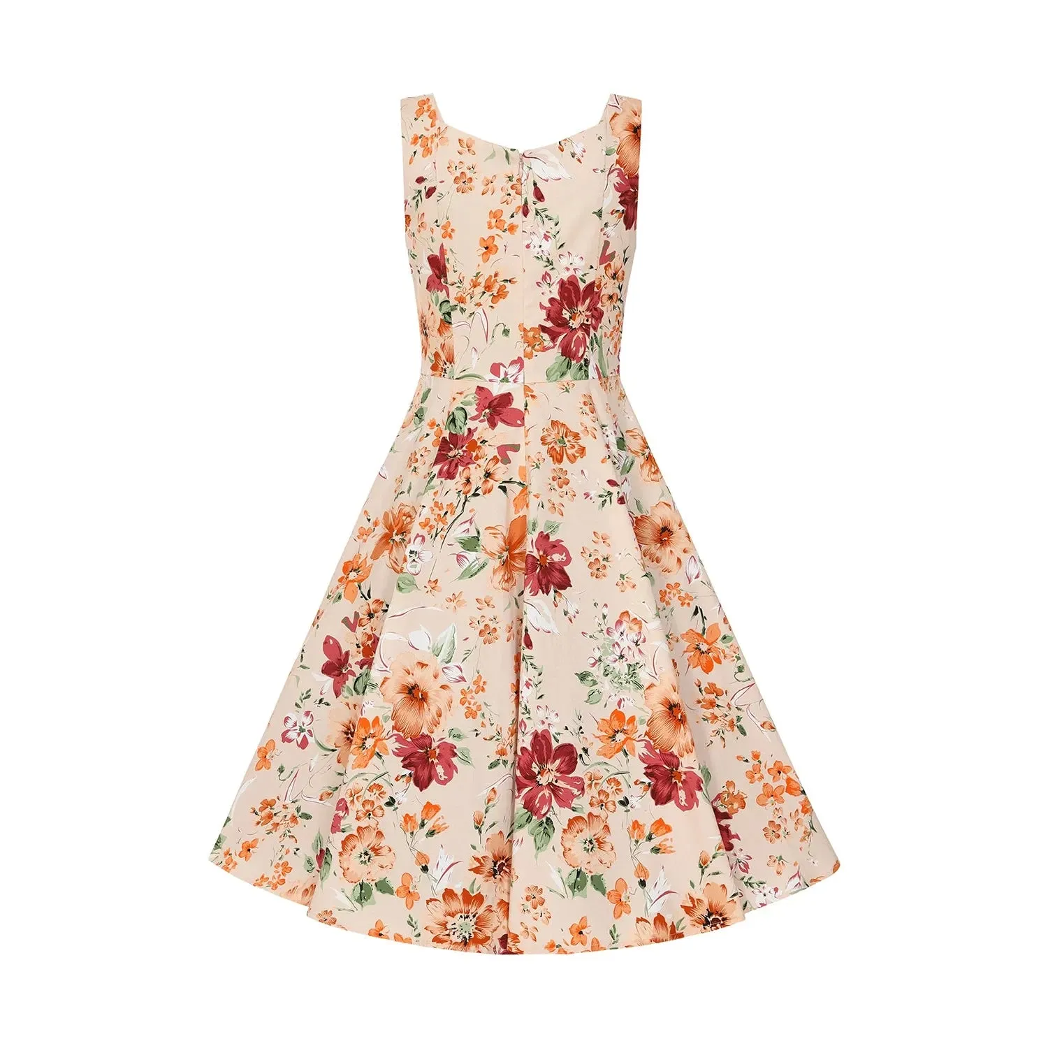 Warm Orange Sleeveless Floral Swing Tea